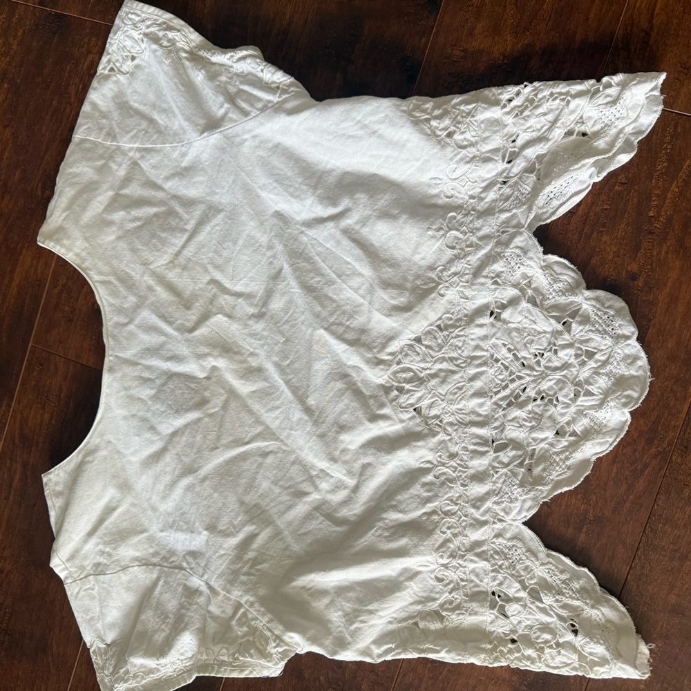Handmade Vintage White Lace Trim Blouse